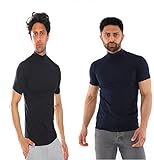 Bombacio Herren T-Shirt mit Stehkragen Shirt Figurbetont aus Baumwolle (Schwarz-Navy 2er Pack, XL - 52)