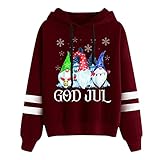 Damen-Sweatshirts mit Kapuze, Herbst, Winter, Weihnachtspullover für Damen, langärmlig, bedruckt, Pullover mit Rundhalsausschnitt, Winter, Damen-Sweatshirt mit Kapuze, (#003)Weinrot, S