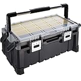tectake 403595 Werkzeugkoffer leer, 15 Sortimentskästchen, herausnehmbar, großes Fach darunter, Griff mit Verschlussfunktion, Werkzeugbox ohne Werkzeug mit Metallverschlü