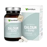 Calcium mit Vitamin D3 und Vitamin K2 | im Glas | Hochdosiert 640 mg | Aquamin natural Calcium aus Rotalgen | natürliches Kalzium | C