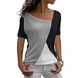 ZRDSZWZ Zuverlässiges Damen-T-Shirt, kurzärmelig, modisch, Patchwork, schmal, unregelmäßige Damen-Kleidung, langes Sommerhemd, Tops (Farbe: Grau Schwarz, Größe: XXXL)