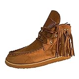 Hotberry Damen Stiefeletten Retro Quaste Knöchelstiefel mit Flacher Absatz Komfort Wildleder Schnürstiefel Kurze Stiefel Schuhe Für Frauen Bootie Herbst Winter Stiefel Ankle Boots S