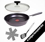 Tefal E75604 Jamie Oliver Pfanne mit Deckel 24cm Induktion, 4 TLG Set, Bratpfanne Antihaft beschichtet, Ofenfest, Spülmaschinenfest, für alle Herdarten, inkl. Pfannenw