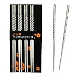 Chantwon Essstäbchen, 5 Paar 10stk Edelstahl Essstäbchen Waschbar für Sushi oder Reis-Gerichte, Wiederverwendb