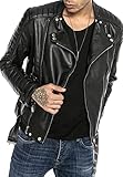 Red Bridge Herren Jacke Bikerjacke Kunst- Lederjacke Classic Biker Vintage Cut mit Gürtel M6072 Schwarz M