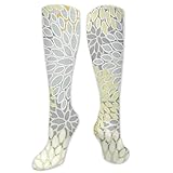 Hohe Socken, Crew-Socken für Damen und Mädchen, Blumenmuster, gelb, grau und weiß, atmungsaktiv, Sportsocken, legere Thermosocken für Outdoor-Sportsock