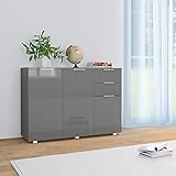 Anrichte Sideboard Mehrzweckschrank Highboard Schubladenkommode Flurschrank, für Diele, Wohnzimmer Esszimmer Diele, Hochglanz-Grau 107 x 35 x 76