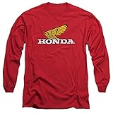 Honda Yellow Wing Logo Unisex Erwachsene Langarm T-Shirt für Damen und Herren - Rot - Groß