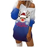 Boshivw Merry Christmas Pullover Frauen Elch Reindeer Druck Langarmshirt Weihnachtsdeko Pulloverkleid Festlicher Weihnachtskleid Pullikleid Partykleid Sweatshirt Tunika Top