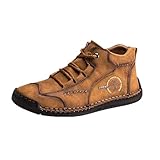 Julhold Outdoor-Schuhe für Herren Atmungsaktiv Vintage Comfort Weiche Loafer Fahrschuhe Performance rutschfeste Freizeitschuhe Stiefel(Gelb,39)