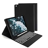 Beleuchtete Tastatur Hülle für iPad Pro 10,2 Zoll 2021/2020/2019 (9. /8. /7.Gen), iPad Air 2019(3. Gen), iPad Pro 10,5 2017, Bluetooth QWERTZ Funktastatur mit Schutzhülle/Pencil Halter, Schw