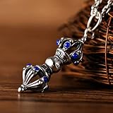 WOZUIMEI Chinesischer Stil Anhänger S925 Sterling Silber Retro Persönlichkeit Thai Silber Absteigenden Magischen Stößel Anhänger Unisex Vajra Körperschutz Mode AnhängerBlauer Zirkonanhäng
