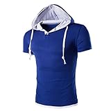 Btruely Hooded Shirt Herren Hooded Pullover Mit Kapuze T-Shirt Slim Kurzarmshirt Sports Top Männer Freizeit Hemd Casual Top Sommer (L, Blau)