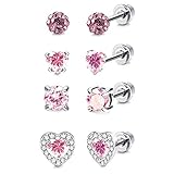 SAILIMUE 4 Paar Schraubverschluss Ohrringe für Frauen Halo Cubic Zirkonia Ohrring Barbell Ohrstecker Herz CZ Ohrstecker Edelstahl Ohrringe Set Tragus Knorpel Schmuck