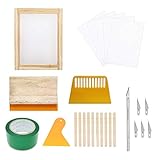 Siebdruck Kit,21 Stück Siebdruck Rahmen Set Inklusive 110 Maschen 43t Siebdruckrahmen,Schnitzmesser,Siebdruck Rakel und Wasserdichte Transparenzfolien (mit Englische Anleitung)