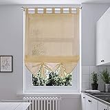 i@HOME 2pcs Voile Raffrollo 60 x 155 cm Raffrollo ohne Bohren Raffgardine mit Schlaufen Fenstervorhang Scheibengardinen Rollos Schlaufen Transparent Vorhang für F