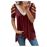 Tunika Damen Sommer Kurzarm Damen T-Shirt Kurzarm Shirt Basic T-Shirts Rundhals Lose Top Sommer Shirts Casual Oberteil Bluse Tops lose Löwenzahn Freizeit Tee Oberteile XXL