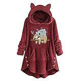 Mymyguoe Winterjacke Herbstjacke Fleece Plüsch Mantel Herbst Jacke Plüschmantel Teddy Plüschjacke Damen Lang Teddymantel mit Kapuze Mädchen Schwarz Fleecejacke Fleecemantel W