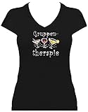 Elegantes Damen Shirt Party Sprüche Alkohol Gruppentherapie Strass mit Cocktails Junggesellinnenabschied Karneval Fasching Kostüm, T-Shirt, Grösse XXXL, schw