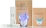 Professionelles, drahtloses LED-Zahnaufhellungsset von at&R labs. für gesunde weiße Zähne - Inhalt 3 Bleaching Gelstifte / Teeth Whitening Pens, Mundstück und Ladekab