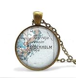 Custom Map Halskette Stockholm Schweden Vintage Karte Anhänger schwedischer Schmuck