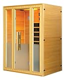 Infrarotkabine 142x107x190 cm für 2-3 Personen aus Hemlock-Holz | Ausgestattet mit 3 Keramikstrahler + 4 Carbon-Magnesium Heizplatten | Infrarotsauna mit Farblichttherapie und modernem HIFI-Sy