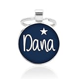 Schlüsselanhänger - dunkelblau, 25mm, Cabochon mit Wunschtext und Stern-Motiv - Individuell Geschenkidee Anhänger für Freunde Partner Personalisiert versilberte Fassung