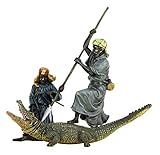 Handbemalte Wiener Bronze - Araber/Krokodiljäger - gestempelt Bergmann Wien - antik - Vintage - Vienna - Beduinen - Höhe 21,5 cm - Breite 22,5 cm - Tierfigur - Sammlerfigur - Krokodil Figur - Dek