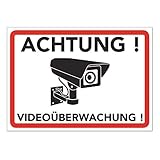 Achtung Videoüberwachung Schild - Warnschild - Hinweisschild für Kameraüberwachung - Video Überwachungsschild - Dieser Bereich Wird videoüberwacht (20x15 cm) (1 STK. Achtung Videoüberwachung)