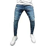 Barlingrock Herren gedruckt Denim Baumwolle Vintage Wash Hip Hop Arbeitshose Jeans Hosen, Klassische Bootcut Jeans, schlanke gerade Biker-Jeans mit Reißverschluss Dek
