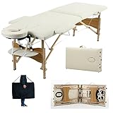 Mobile Massageliege Massagetisch Höhenverstellbar mit Tragetasche, 2 Zonen höhenverstellbar inkl. hochwertiger Kopfstütze - Beige, für Tätowierung Schönheit Gesichts-S