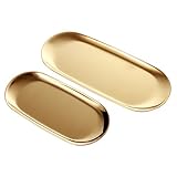 ANZOME Tablett Gold Serviertablett Servierteller Schmuckständer Gold dekoteller für Lebensmittel, Schmuck, Kosmetik (2 Stück - Mittel und Groß)