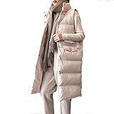 KUDALL Daunenweste Damen, Daunenweste Frauen Winter Damen Weste Lange Ultraleichte Ente Daunenärmellose Beige Unifarbe Warme Weste Jacke Weibliche Oberbekleidung Für Reisen Im Freien Packbar, L