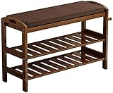LOGGO 2-Tier-Bambus-Schuhbank-Halter mit Sitzkissenraumfreigabeschuh-Speicherorganisator für Schrank Flur Bathroom-Korridor (Größen: 51cm) (Size : 62cm)