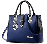 Damen Handtaschen Schwarz groß taschen Leder moderne damen handtasche gross schultertasche Frauen Umhängetasche (Blau)