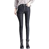 Aststle Damen Winter Warm Fleece Gefüttert Dicke Hohe Taille Jeans Einfarbig Dehnbar Skinny Thermo Jeggings Übergröße Sherpa Yoga Denim Hose mit Taschen, Ein schwarzes Aprikosen-Fleece, XL