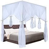 3 Öffnungen Überdachung Netz Bett Vorhang Schöne Schlafzimmer Dekoration Doppeltes Garn Royales Gemütliches Vorhang Netz mit Bindeseil für Erwachsene und Mädchen, 59 x 78 Zoll (Grau-Blau)