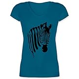 Dschungel Deko Wildnis - Zebra - L - Türkis - t-Shirt Zebra xs - XO1525 - Damen T-Shirt mit V