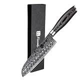 Kensaki Santoku Messer aus Damaszener Stahl Küchenmesser Japanischer Art hergestellt aus 67 Lagen Damaststahl – Kuro Serie, KEN-012