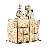 Nedyet Décoration traditionnelle de calendrier de l'Avent en Bois à LED | Design de Village de Noël festif, 24 tiroirs de Rangement Pour décoration de Noël Pour E