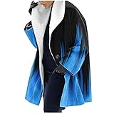 BOLANQ Damen Mantel Mode Winter Lässig Lose Reversknopf Langer Bedruckter Mantel Strickjacke Outwear Kapuzen Strickjacken Jacke Mäntel Outwear mit Tasche H