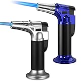 XWFEU Butangas-Feuerzeug, 2 Stück, nachfüllbar, Küchenbrenner mit Sicherheitsverschluss, Kochfackel für Desserts, Creme Brulee BBQ und Backen (Butangas nicht im Lieferumfang enthalten) (Silberblau)