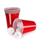 Vivaloo 50 wiederverwendbare Trinkbecher, Bierpongset inkl. 6 Bälle und offizieller Spielanleitung - Trinkbecher Red Cups, Rote Beer Pong Becher 473ml 16