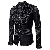 Pajiay Hemd Herren Langarm Schick Ausschnitt Falten/Pailletten Entwurf Hemd Herren Slim Fit Medieval Hofstil Leistung Hemd Herren Komfortabel Sanft Lassig Hemd H