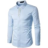 Hemd Herren Langarm Vintage Drucken/Kleines Gitter Spleißen Hemd Herren Slim Fit Kent Kragen Mode Shirt Herren Frühling Herbst Klassisch Lässig Base Shirt H