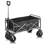 Sekey Faltbarer Bollerwagen mit Bremse Faltwagen Handwagen Außenschubkarre Strandwagen Folding Wagon Outdoor Gartenanhänger Transportwagen für Alle Gelände Geeignet, Schw