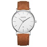 DECTN Armbanduhr für Herren, einfach, lässig, Kalender, Business-Leder, mit Armband, E, S