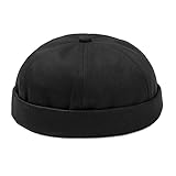 TAOLILI Docker Cap Krempenloser Hut für Männer Frauen Ausgestattete Baumwolle Motorhaube Helmmütze Jugend Sommer Schwarz Krempenlose Mütze Lässige Beanies Hü