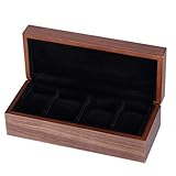 DQ-Uhrenbox 4 Gitter aus echtem Holz Schmuck Vitrine komplett mit Walnuss Furnier Ring Taschenuhr Display Aufbewahrungsbox