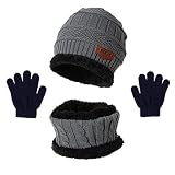 TT- Kinder Wintermütze Schal Handschuhe,3-in-1 Jungen Mädchen Set Strickmütze Schalmütze Mütze Set Baby Mütze Warme Winter Beanie Hut Handschuhe Schal Set für Kinder 3-8 Jahre (Gray, OneSize)